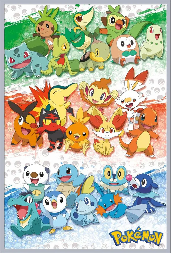 Affiche Pokémon sans Plis : Poster Starters Encadré sous Vitre Acrylique