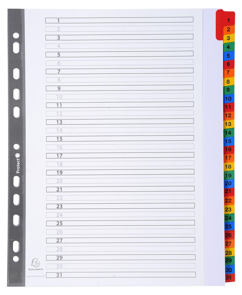 Exacompta 10x Register numerisch Karton 160g/qm 31 Taben Produktbild 