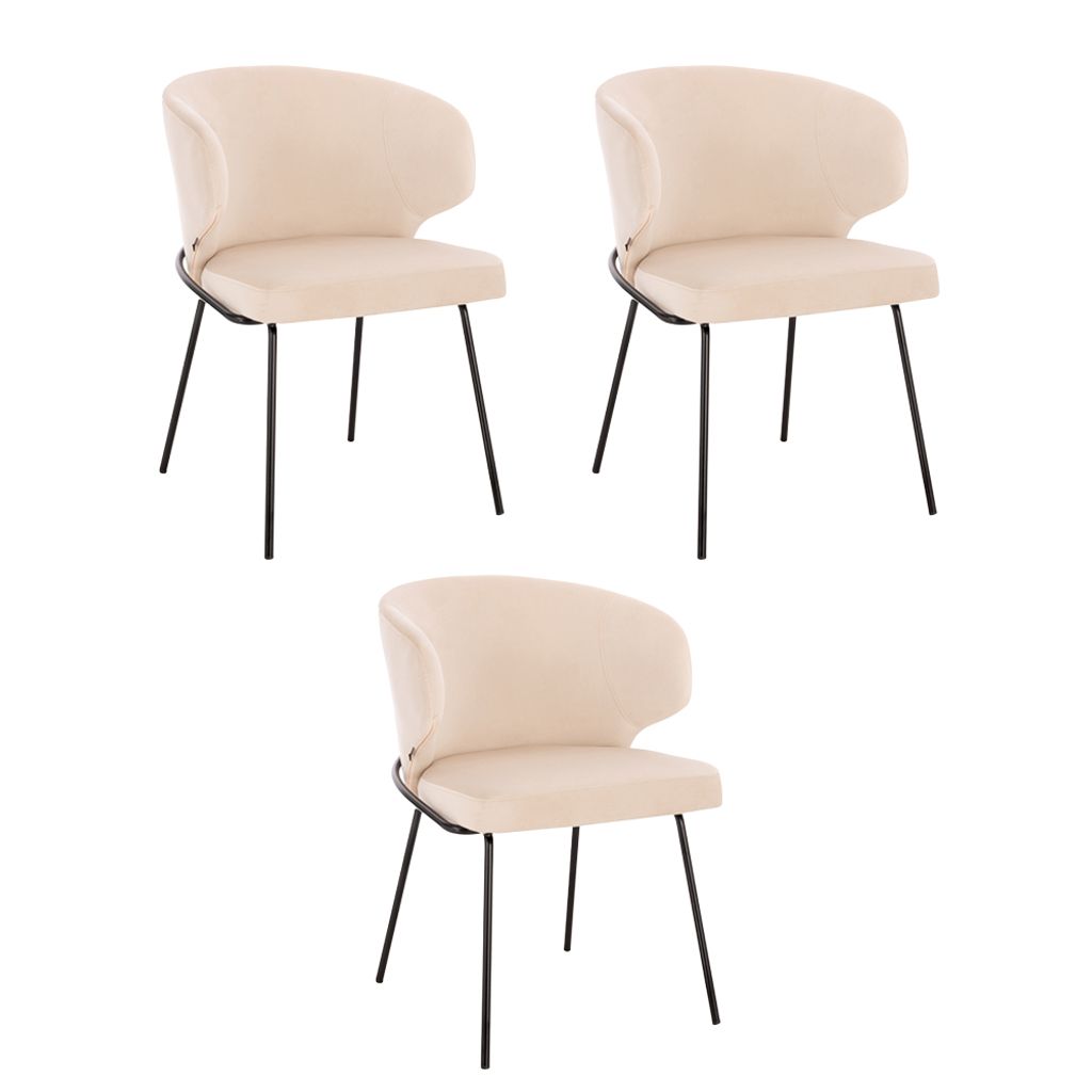 HOME DELUXE - Polsterstuhl AMARA- 3 Stück, Farbe: Samt Beige - weiche Polsterung, bis 120 kg belastbar I Küchenstuhl Speisestühle Esszimmerstühle