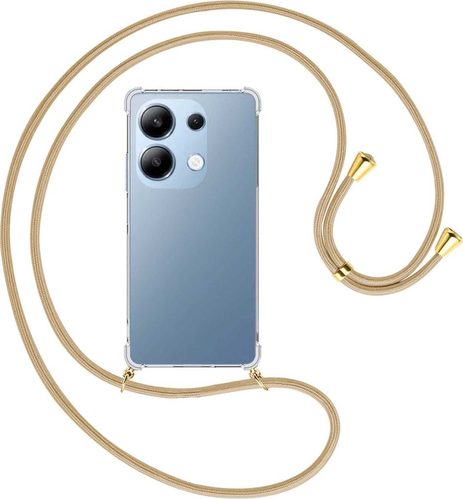 Handykette Backcover-Schutzhülle mit Band (Metall goldfarben) für Xiaomi Poco M6 Pro (6.67'') - caramel