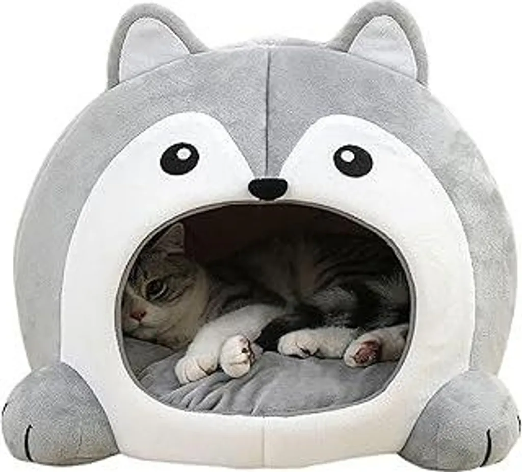 Gattaiola grigia – con cuscino, lettino lavabile e isolato, casetta antiscivolo e cuccia per gatti e cani di piccola taglia, morbida, facile da pulire, soffice