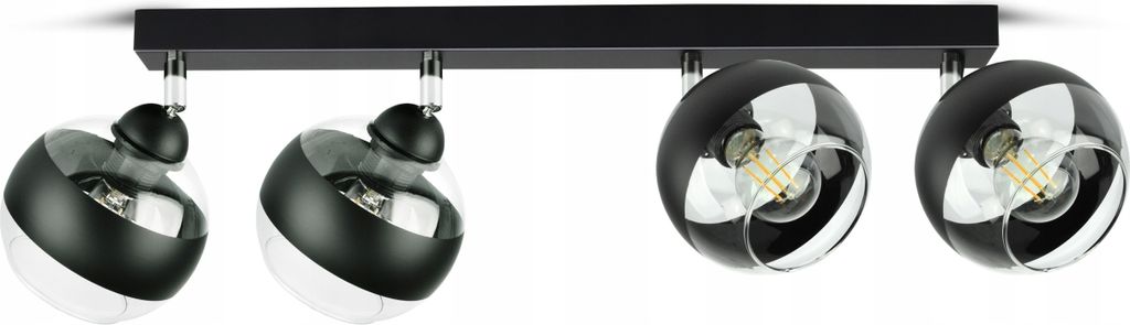LUXOLAR - Led Deckenleuchte 4 flammig - Deckenlampe Schwenkbar Schwarz E27 60W - Hängelampe für Wohnzimmer, Küchen - Schwarz-transparent Glas Ku...