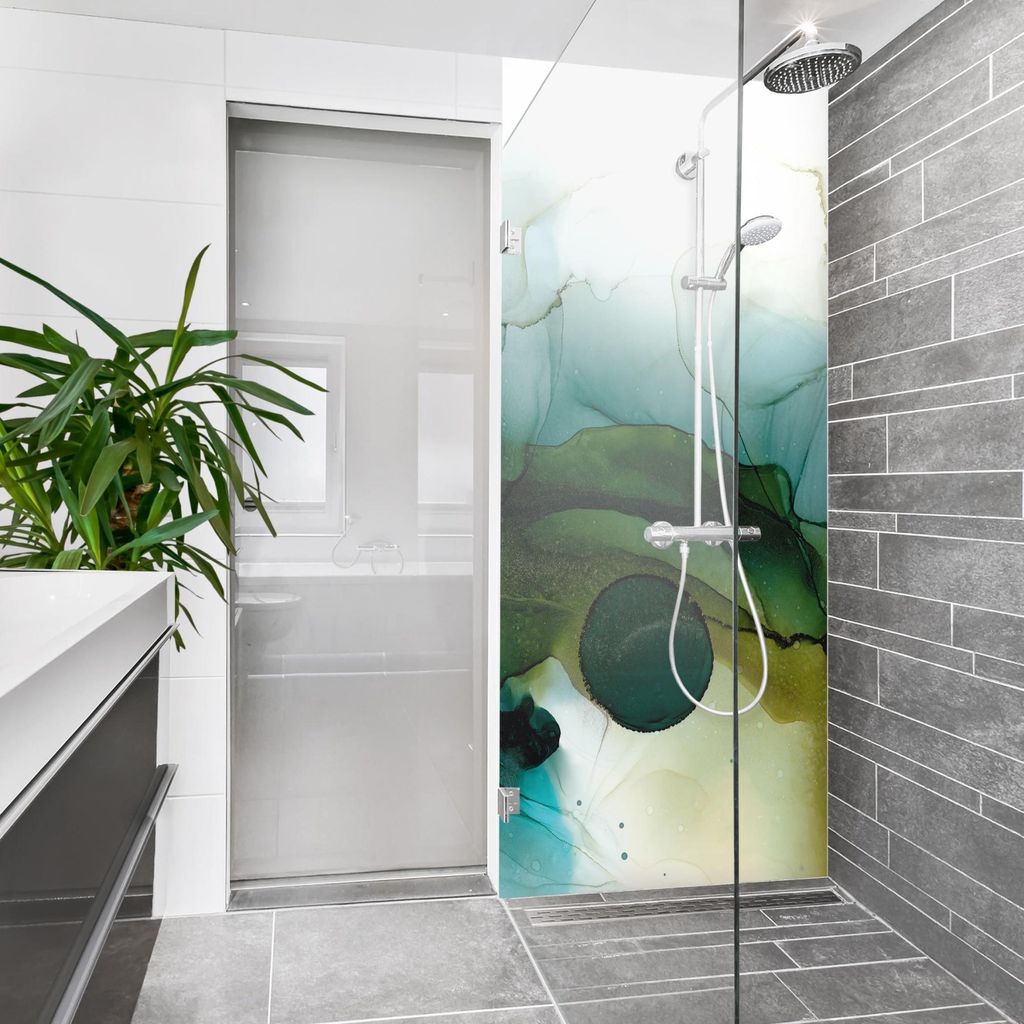 Duschrückwand Muster selbstklebend - 0.35 mm Wandpaneel wasserfest Design petrol Aquarell Abstrakt Badrückwand fugenlos Smart matt 80x210 cm