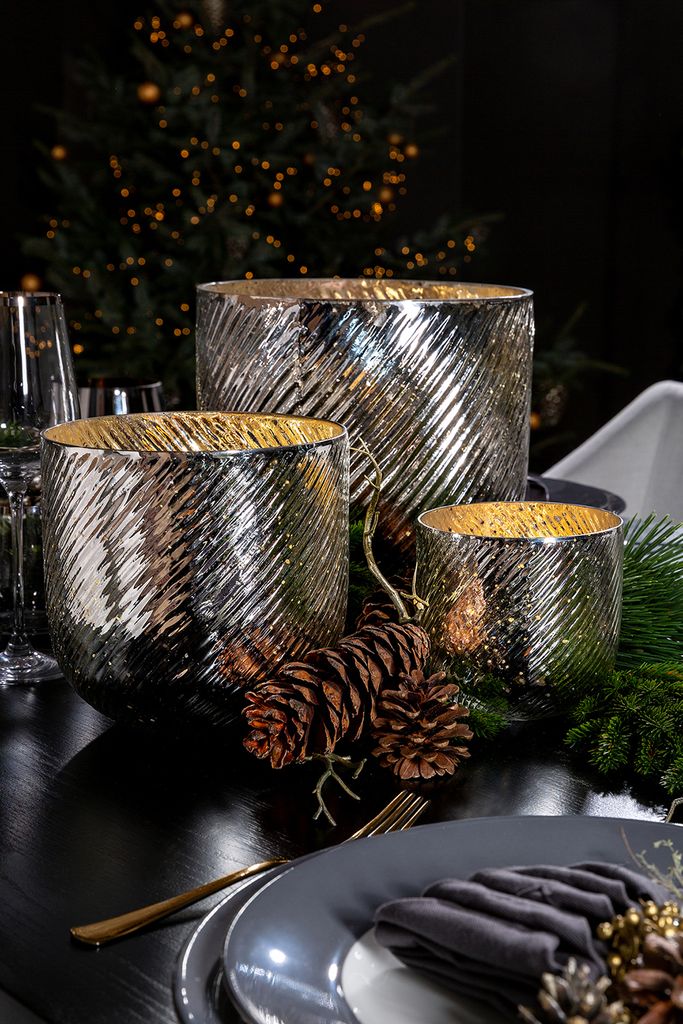 VICKY Windlicht - H. 18cm x Ø 18cm - antik silber - Glas Produktbild 2