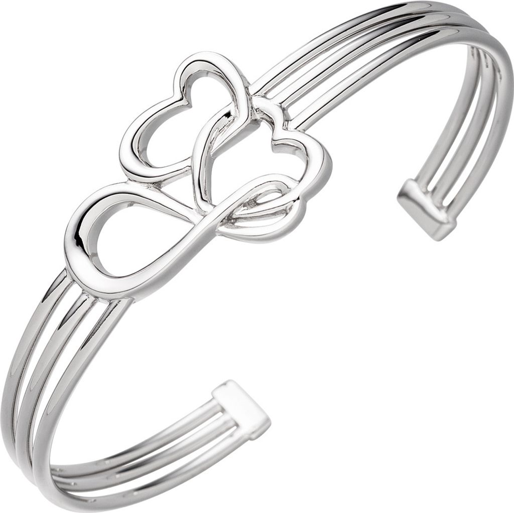 Armspange offener Armreif Armband mit 2 Herzen & Unendlichkeit Symbol 925 Silber