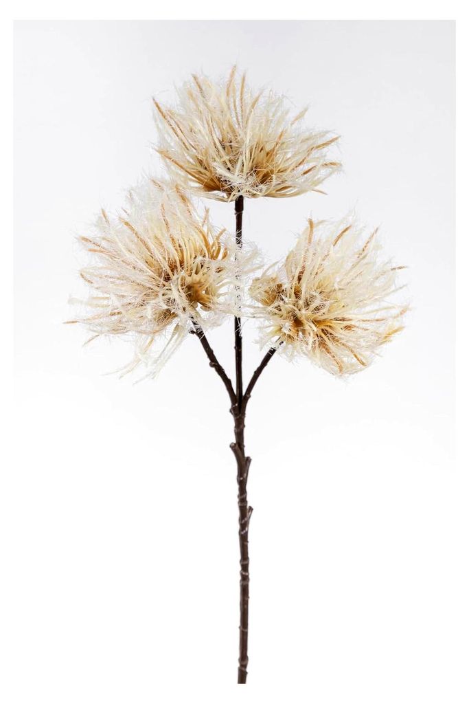 Distelzweig mit 3 Köpfen 36cm Künstliche Distel Blumen Zweig Kunstblumen Kunstpflanzen (Creme)