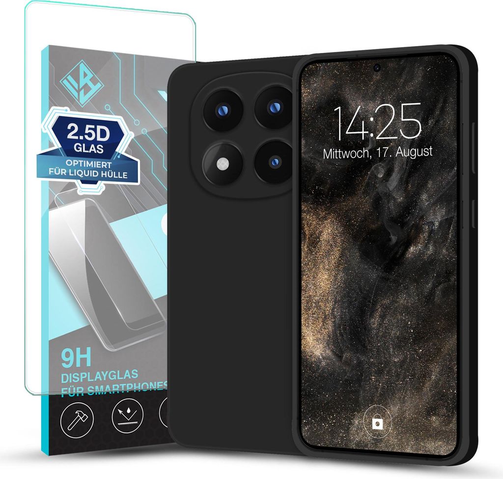 Hülle für Xiaomi Redmi Note 14 Pro 5G mit 9H Displayglas Displayschutz Plus Case Cover Bumper Silikon Softgrip Schutzhülle Farbe: Schwarz