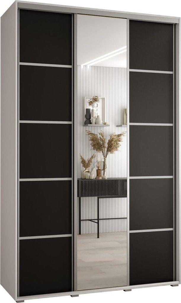 MEBLE KRYSPOL Davos 5 Schrank, drei Türen - 235,2x160x45 cm - Weiß Schwarz Silber