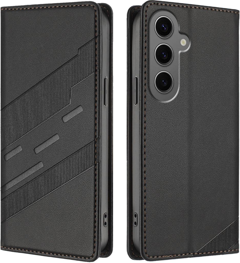 Hülle für Samsung Galaxy S25+, Kunstleder Brieftaschen Handyhülle mit Kartenfach und Standfunktion Schwarz