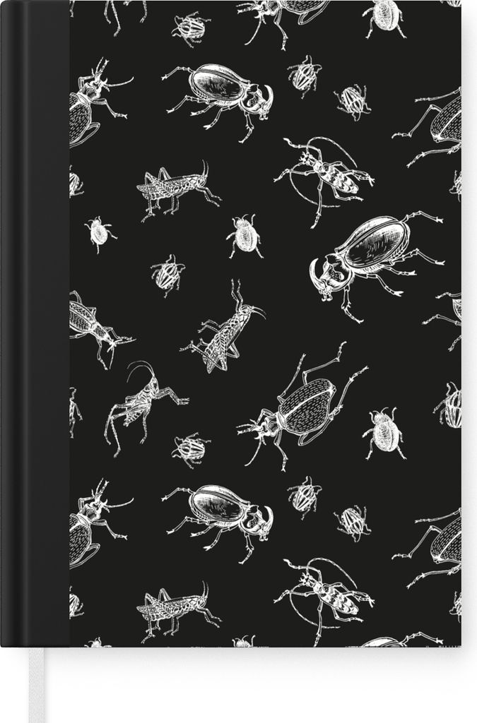 MuchoWow Notizbuch Tagebuch Haushaltsbuch Notebook A5 Muster - Insekten - Schwarz und Weiß - Notizblock - Notizheft - Notebook - Schreibblock - ...