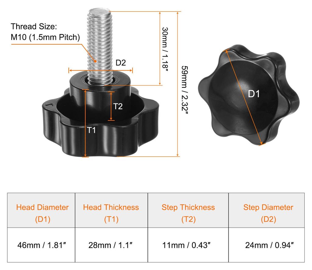 4 Stš¹ck R?ndelschrauben mit Sterngriff M10 x 30mm x 46mm Sterngriffschraube Kunststoff Knopf Edelstahl 304 Gewindebolzen Klemmschraube Sterngrif...