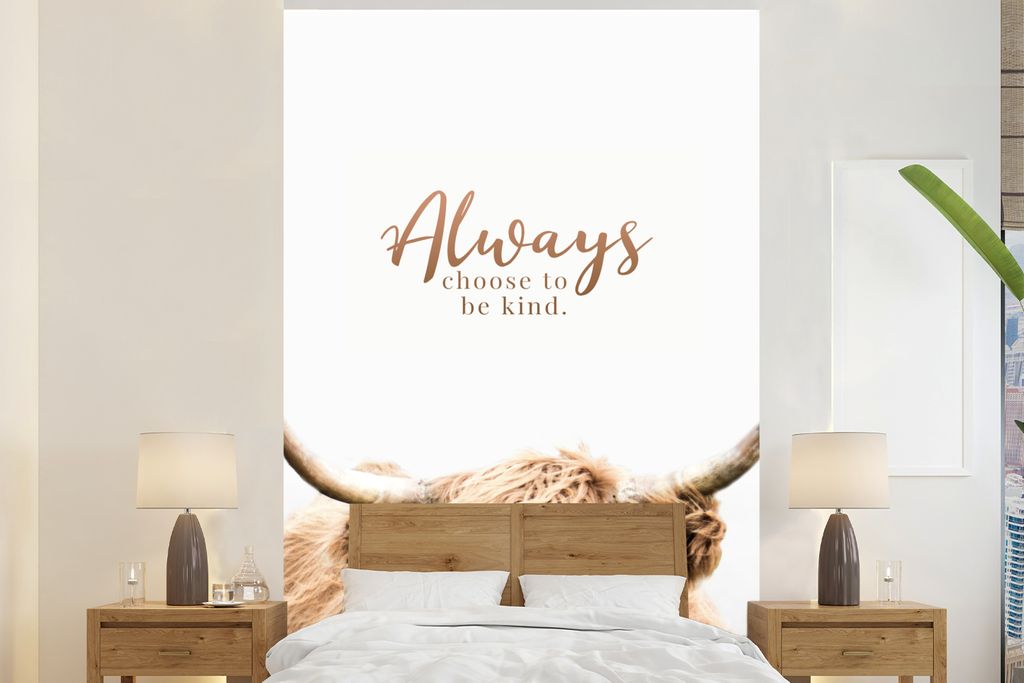 MuchoWow Fototapete für Wohnzimmer oder Schlafzimmer Wandtapete Vinyl Motivtapete Schottischer Highlander - Sprichwörter - Weiß - 200x300 cm -...