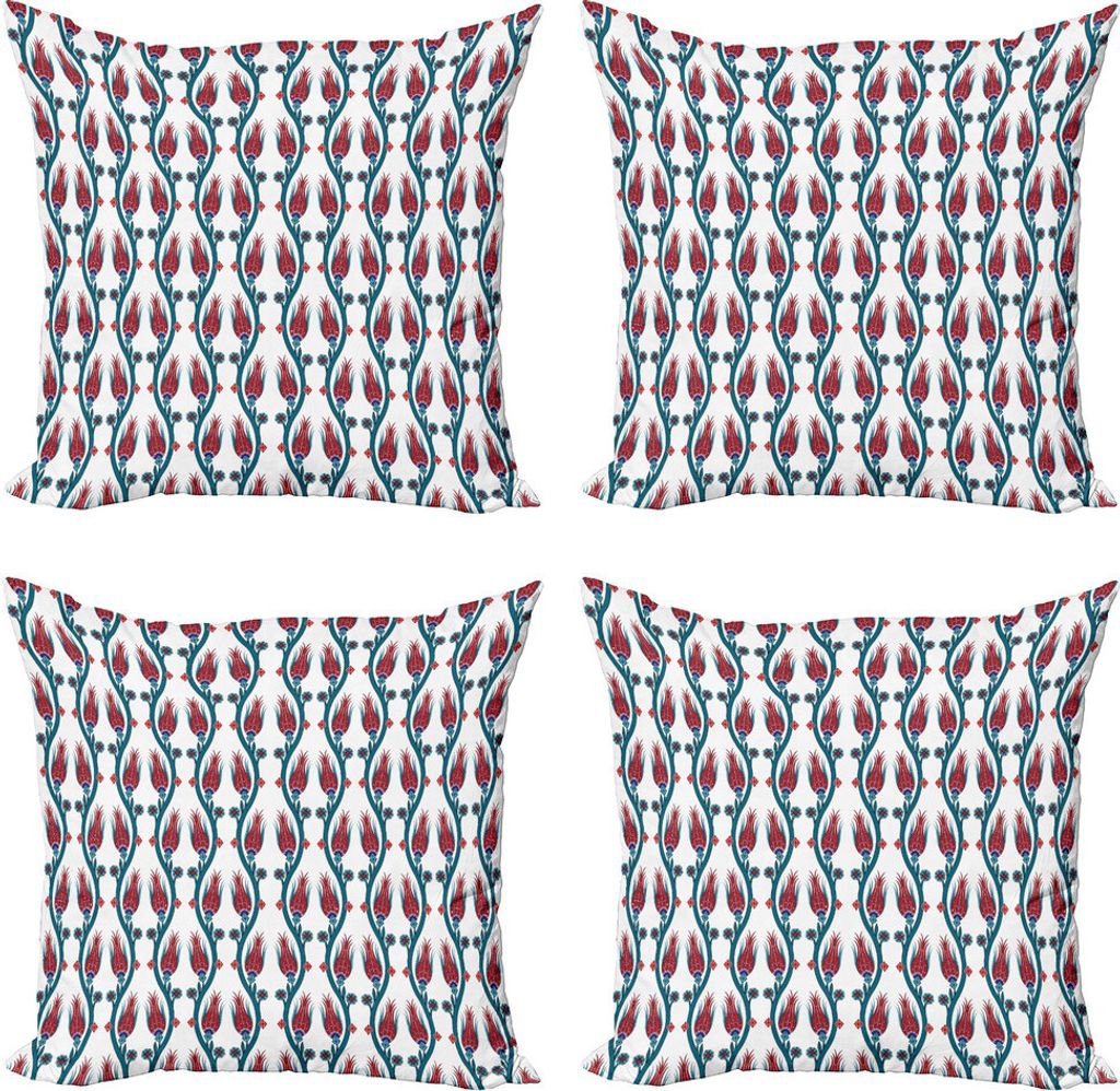 ABAKUHAUS Tulpe Kissenbezug Set (4 Stück), Ottoman-Art-Blumenkunst, Moderner Doppelseitiger Digitaldruck, 60 cm x 60 cm, Red Teal