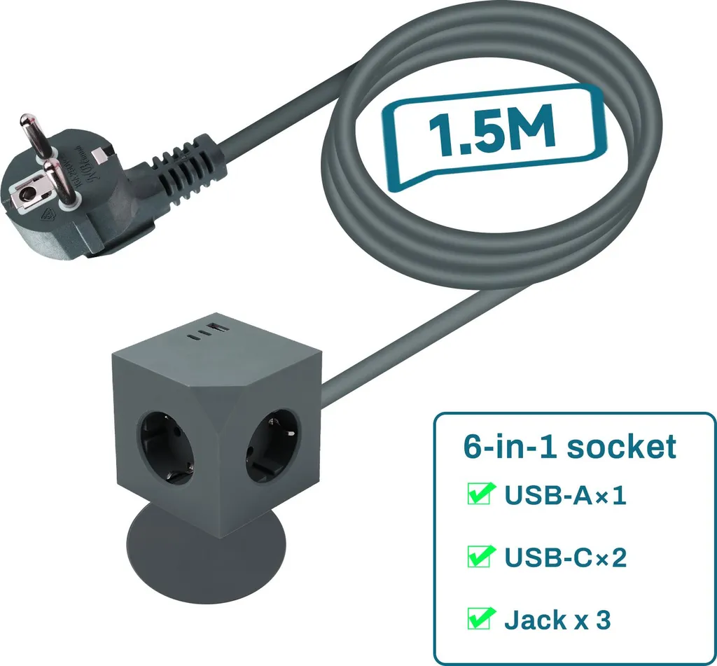 Multiprise 6 en 1 avec USB-C PD 20W et base magnétique puissante 3680W
