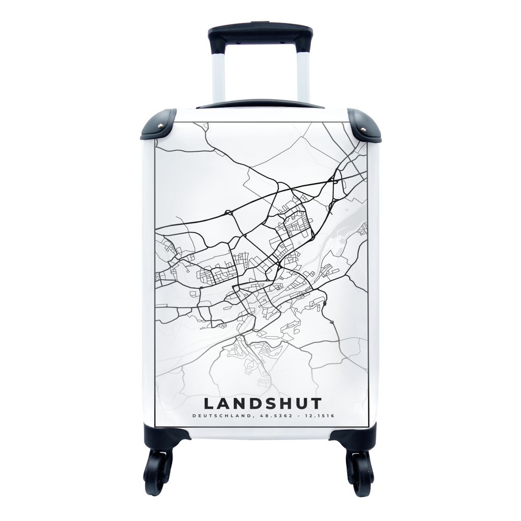 MuchoWow Koffer Handgepäck Trolley Rollkoffer Kleine Reisekoffer mit 4 Rollen - Karte - Landshut - Karte - Stadtplan - Cabin Size < 55x40x23 cm ...