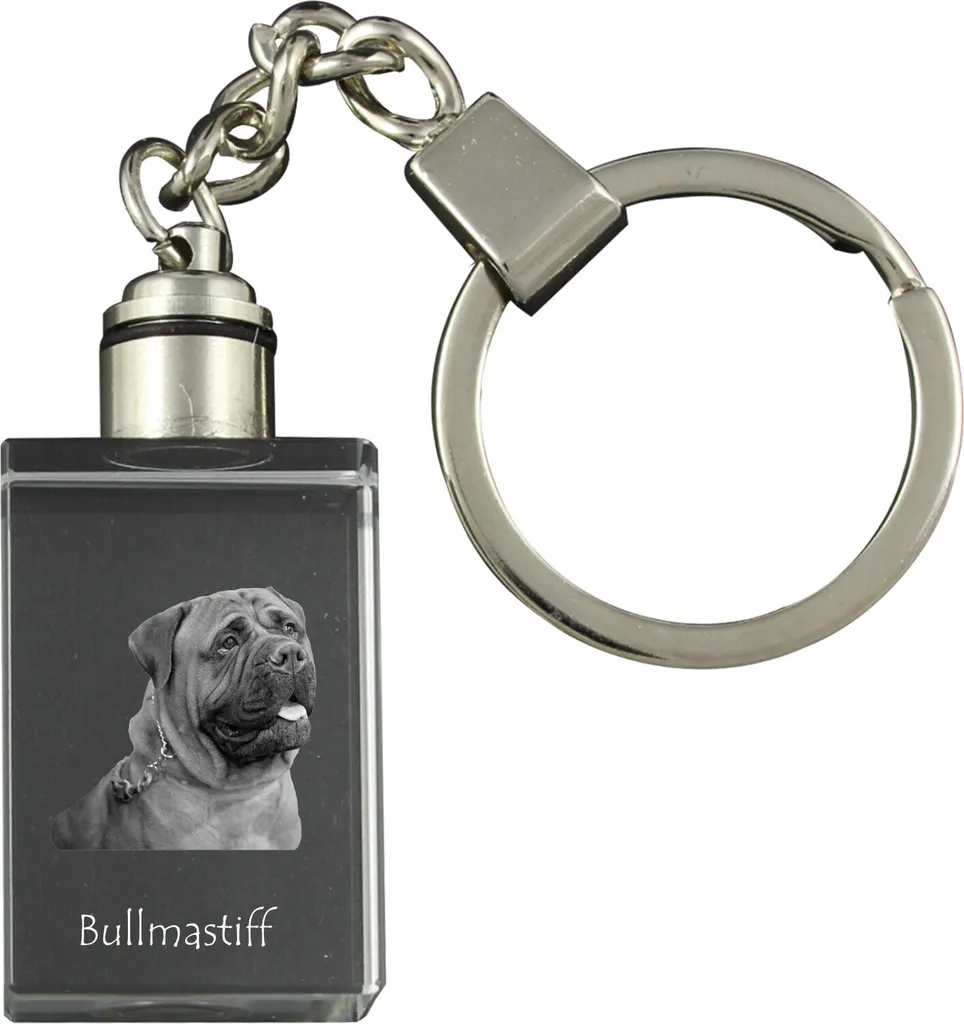 Bullmastiff Portachiavi LED Cristallo Inciso - Gadget Cane Art-Dog