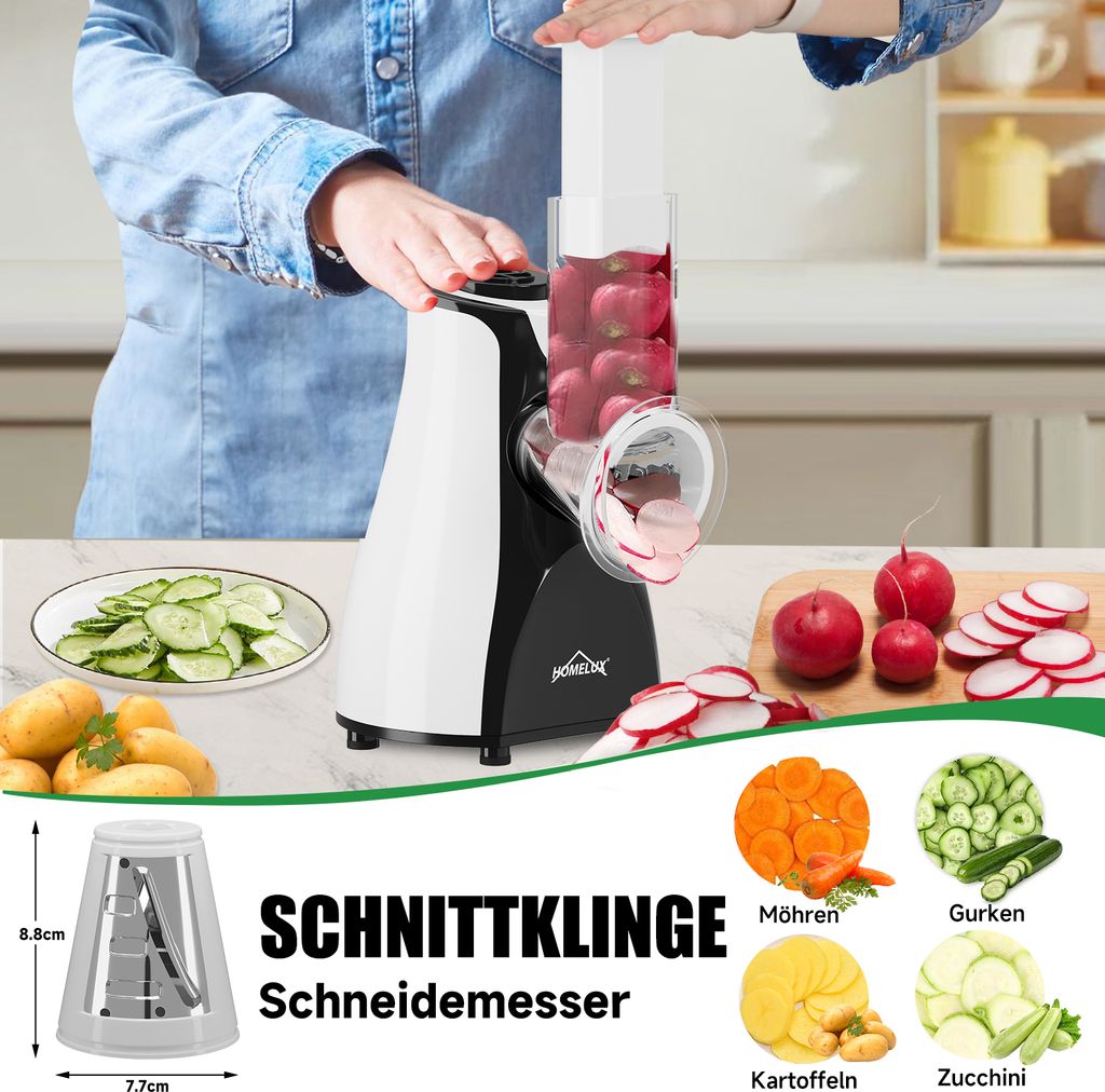 HOMELUX Gemüseschneider Elektrisch, Trommelreibe, 5-in-1 Produktbild 4