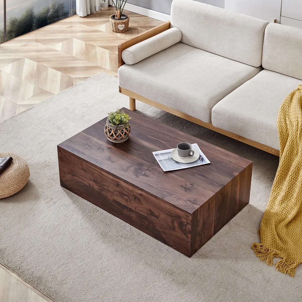 Table Basse Robuste pour Salon : Finition Noyer Stable et Anti-Rayures