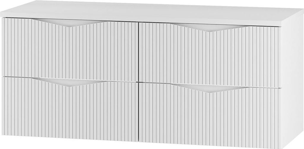 Badezimmer Doppelwaschtischunterschrank mit 120 cm Breite in weiß mit gerillter Front, 4 Schubladen - CALURI-140