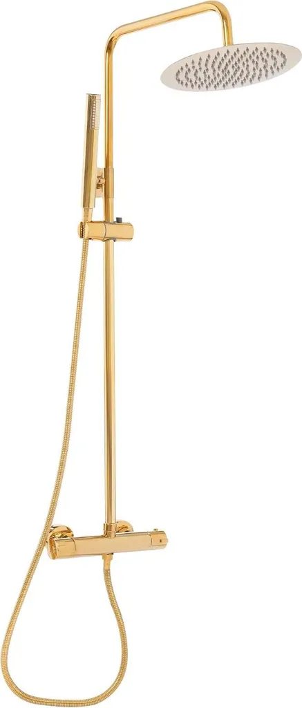 Ensemble de douche thermostatique avec ciel de pluie rond doré 25 cm