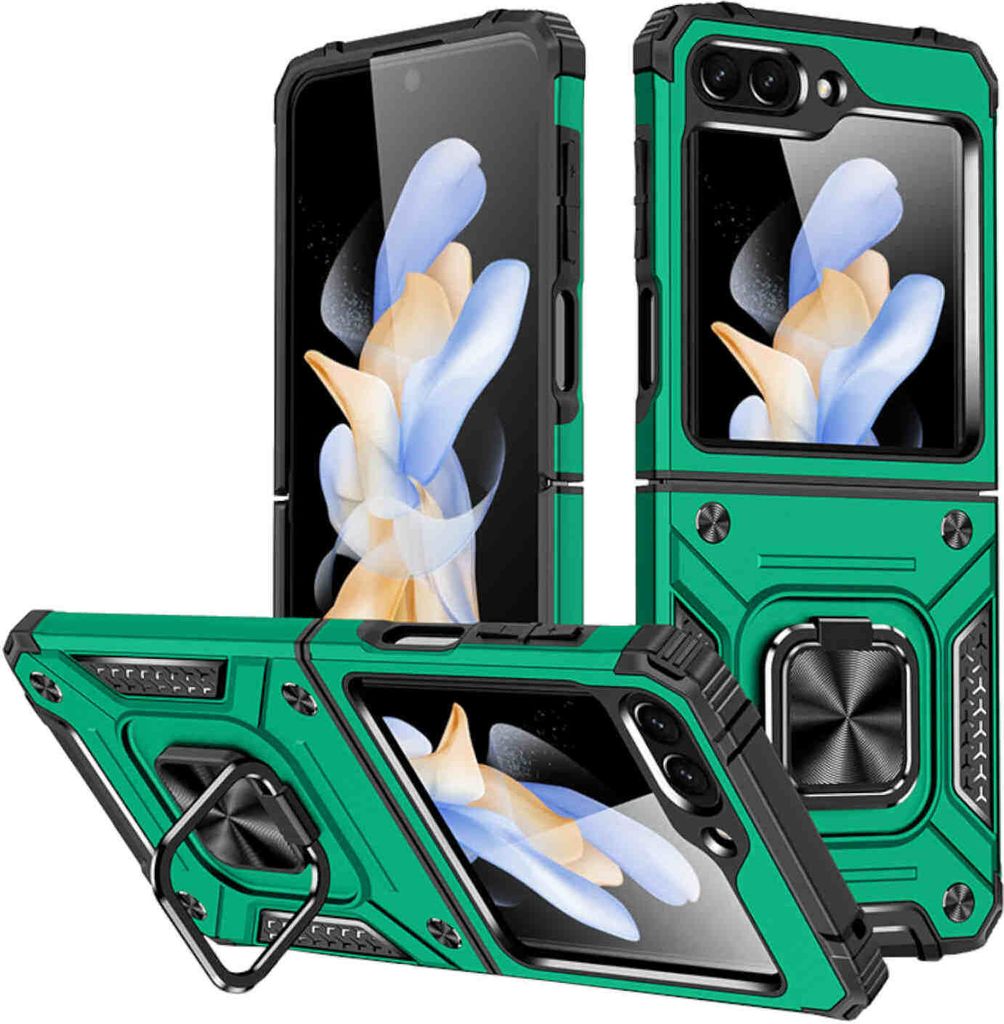 Für Samsung Galaxy Z Flip5 5G Armor Magnet Ring Cover Handy Hülle Tasche Dunkel Grün
