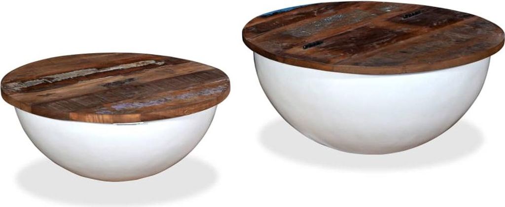 vidaXL 2-tlg. Couchtisch-Set Altholz Massiv Weiß Schalenform