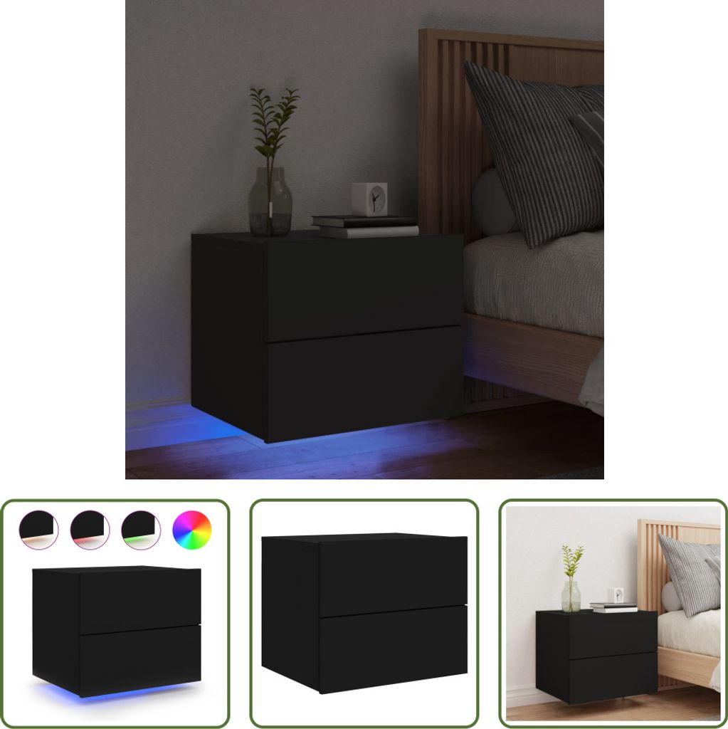 The Living Store Wand-Nachttisch mit LED-Leuchten Schwarz