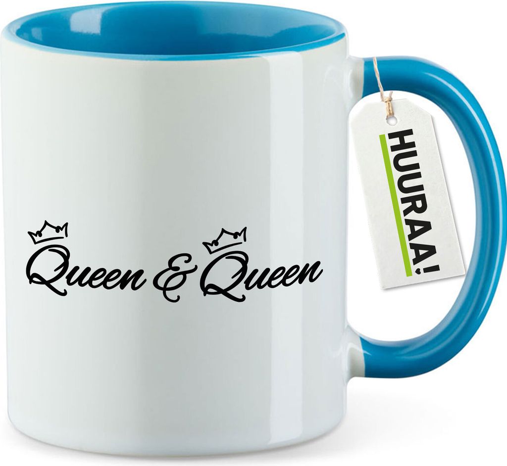Huuraa Kaffeetasse Queen & Queen Krone 330ml Blau Keramik Kaffeebecher Geschenkidee