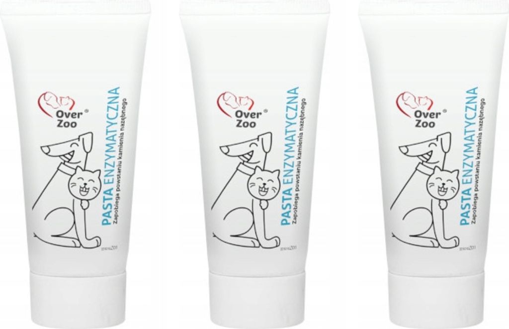 Over Zoo Enzymzahnpasta - innovative Zahnpasta für Hunde und Katzen mit Brathähnchengeschmack 100g (3-er pack)