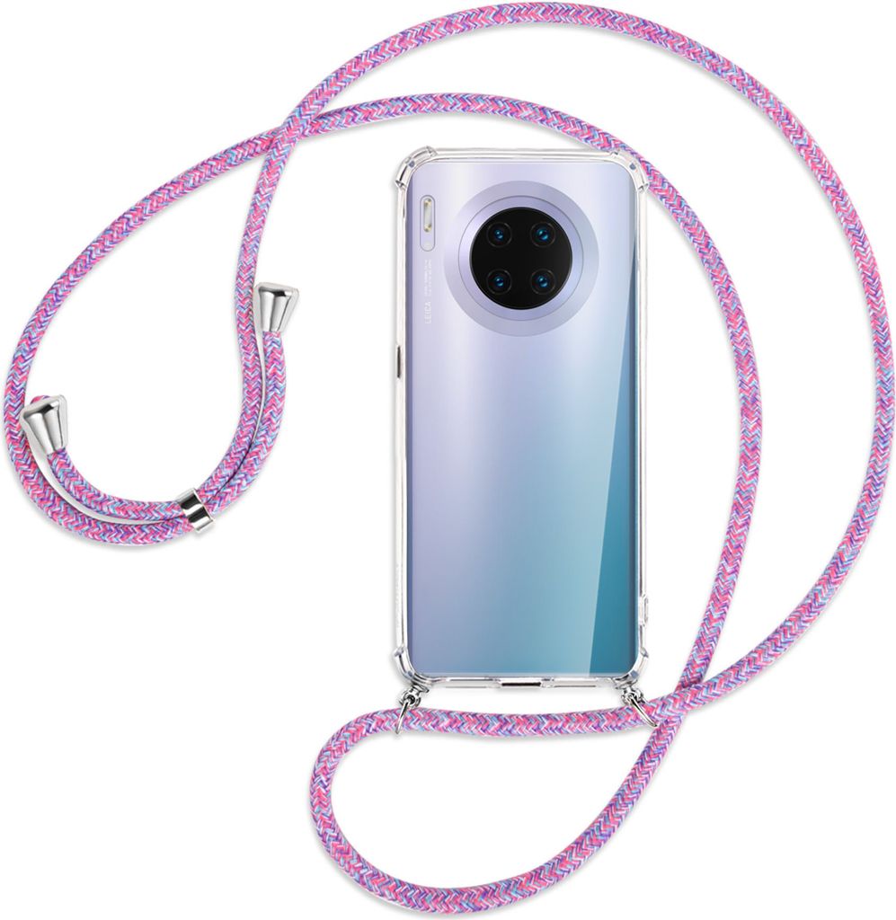 Handykette Backcover-Schutzhülle mit Band (Metall silberfarben) für Huawei Mate 30 Pro - lila/rosa/blau