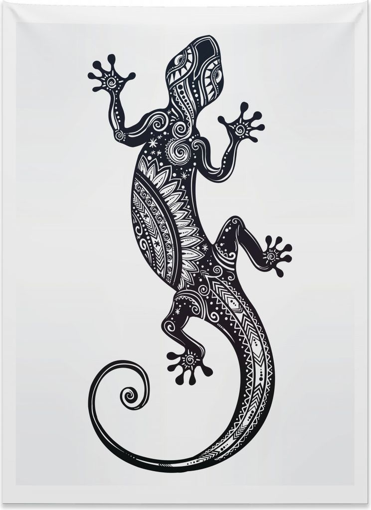 Abakuhaus Gecko Wandteppich, Blume Chevron Eidechsen aus Weiches Mikrofaser Stoff Kein Verblassen Klare Farben Waschbar, 110 x 150 cm, Hellgrau Wei...