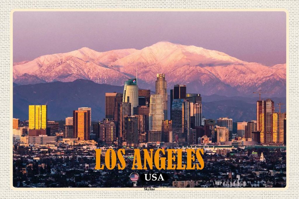 vianmo Holzschild 12x18 cm Los Angeles Skyline Berge Wolkenkratzer Bildmotiv Reisemotiv Abenteuer Reisen