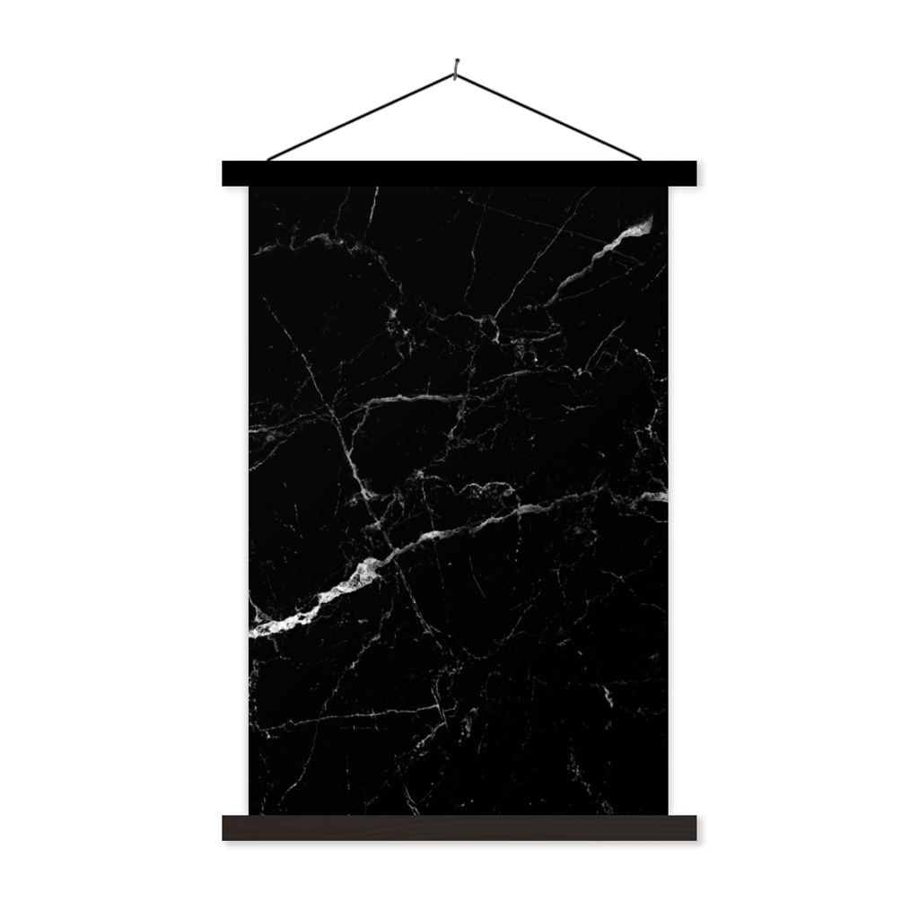 MuchoWow Textilposter Marmor - Schwarz - Marmoroptik - Weiß - Luxus - Stein 40x60 cm mit schwarzem Rahmen - Wanddekorationen