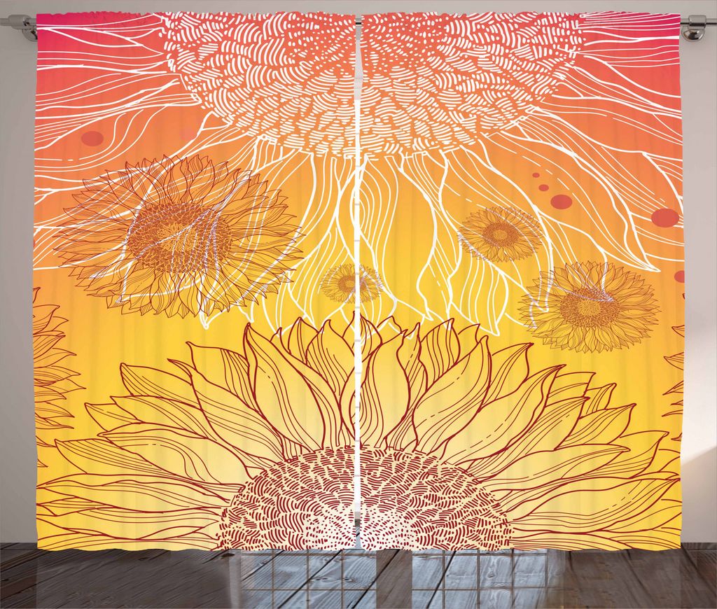 ABAKUHAUS Botanisch Rustikaler Gardine, Sonnenblumen Pflanzen, Schlafzimmer Kräuselband Vorhang mit Schlaufen und Haken, 280 x 225 cm, Bordeauxrot...