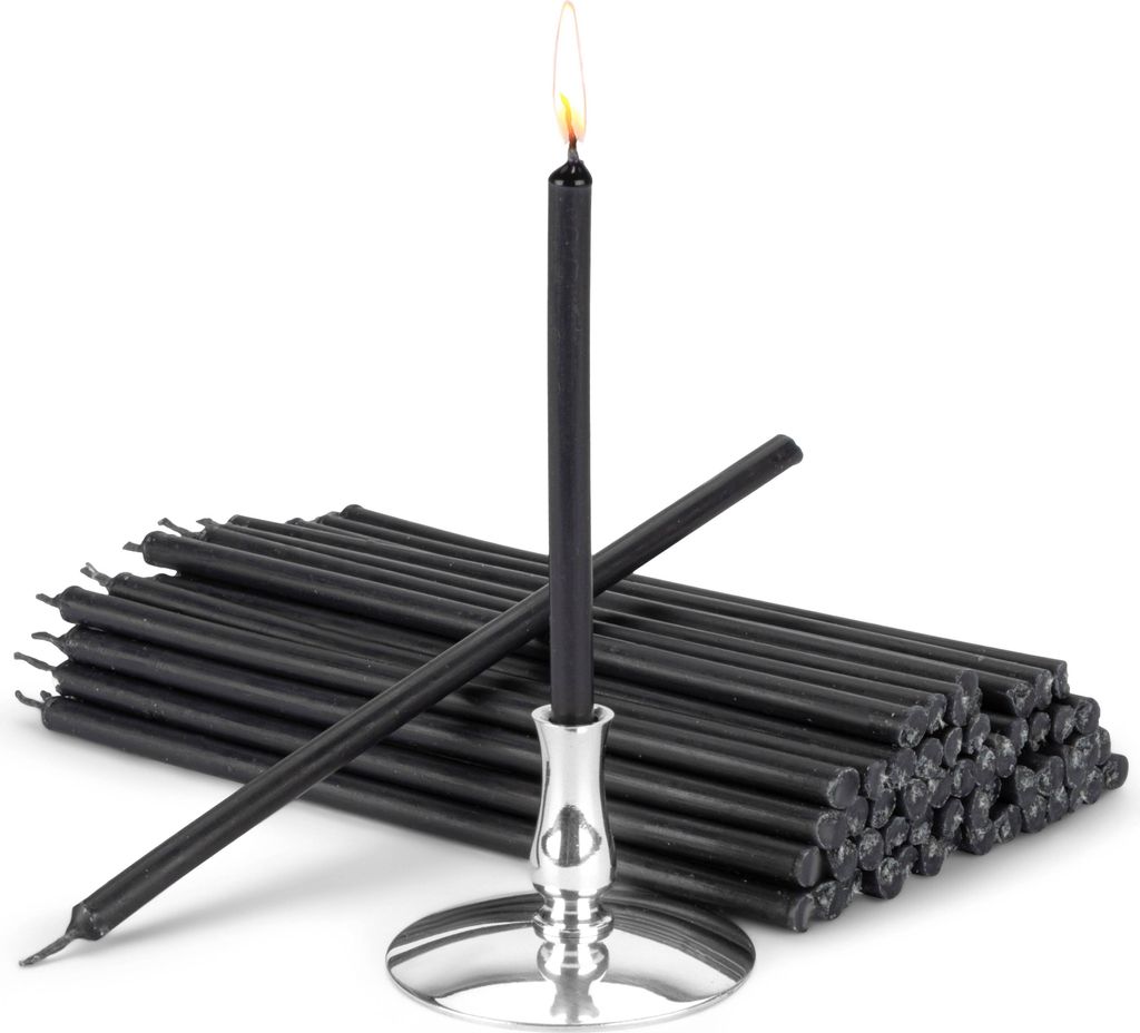 Kerzenhalter mit 200g Stabkerzen schwarz Tropf- Rußfrei L 16cm Paraffin 40021