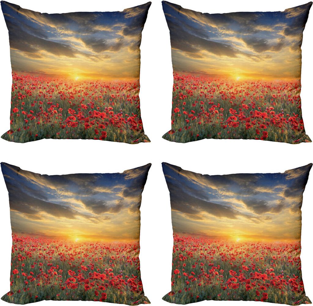 ABAKUHAUS Blume Kissenbezug Set (4 Stück), Scenic-Feld-Sonnenuntergang Himmel, Moderner Doppelseitiger Digitaldruck, 60 cm x 60 cm, Mehrfarbig