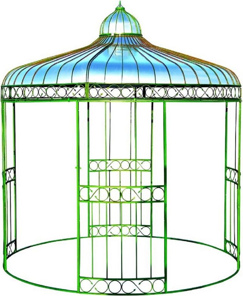 Casa Padrino Jugendstil Gartenpavillon Grün / Silber Ø 320 x H. 350 cm - Runder Schmiedeeisen Pavillon mit verzinktem Blechdach - Jugendstil Gart...