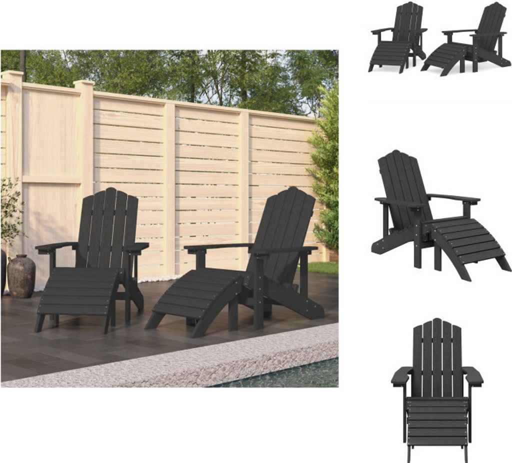 vidaXL Adirondack-Gartenstühle 2 Stk. mit Hockern HDPE Weiß - Gartenstühle