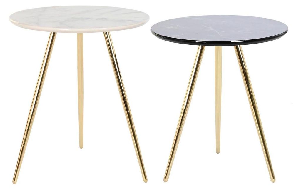 Satz mit 2 Tischen DKD Home Decor Weiß Schwarz Gold 46 x 46 x 45 cm