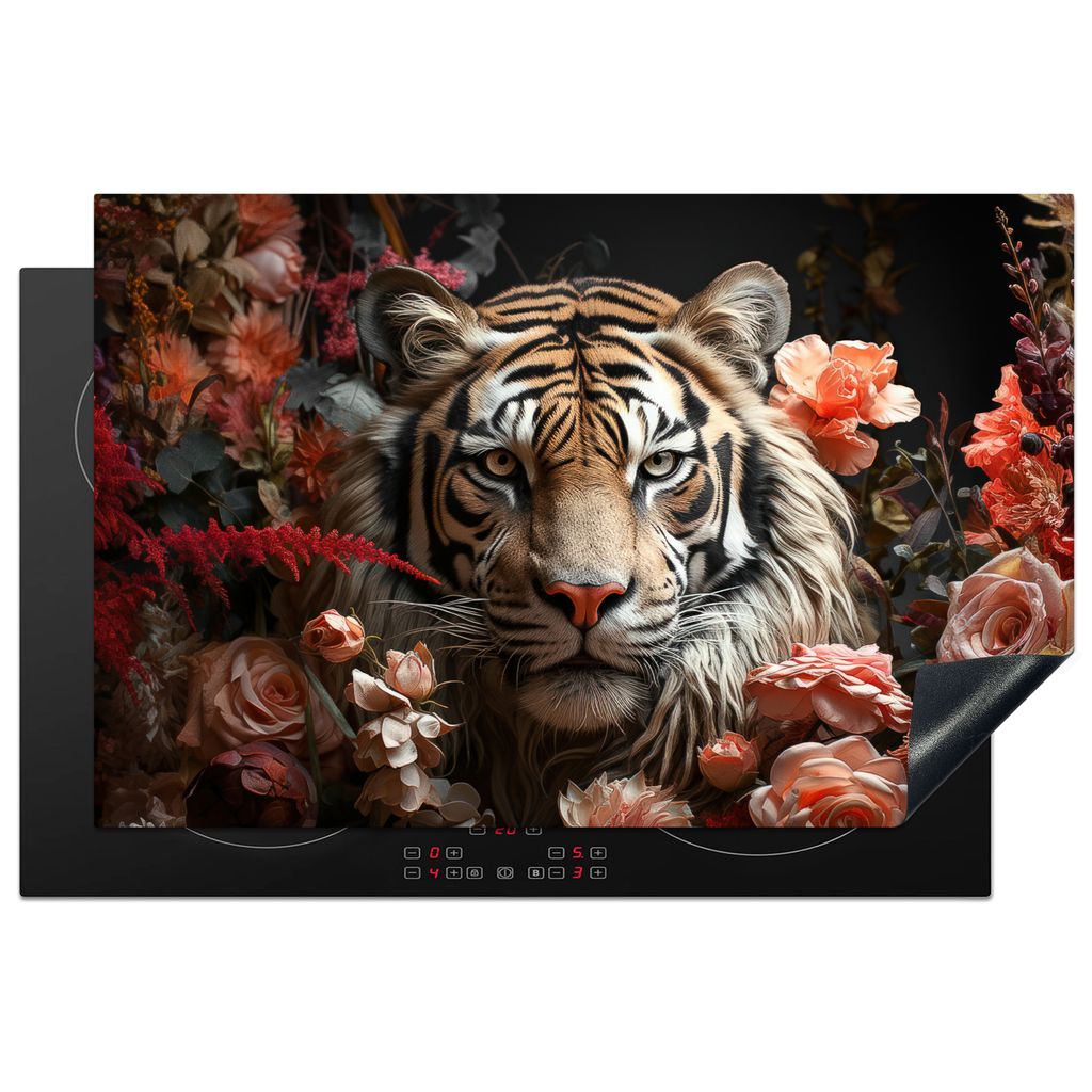 KitchenYeah Herdabdeckplatte Tiger - Tier - Natur - Floral - Botanisch , 80x52cm, Küche Deko, Glaskeramikkochfeld Herdabdeckung, Abdeckplatte f...