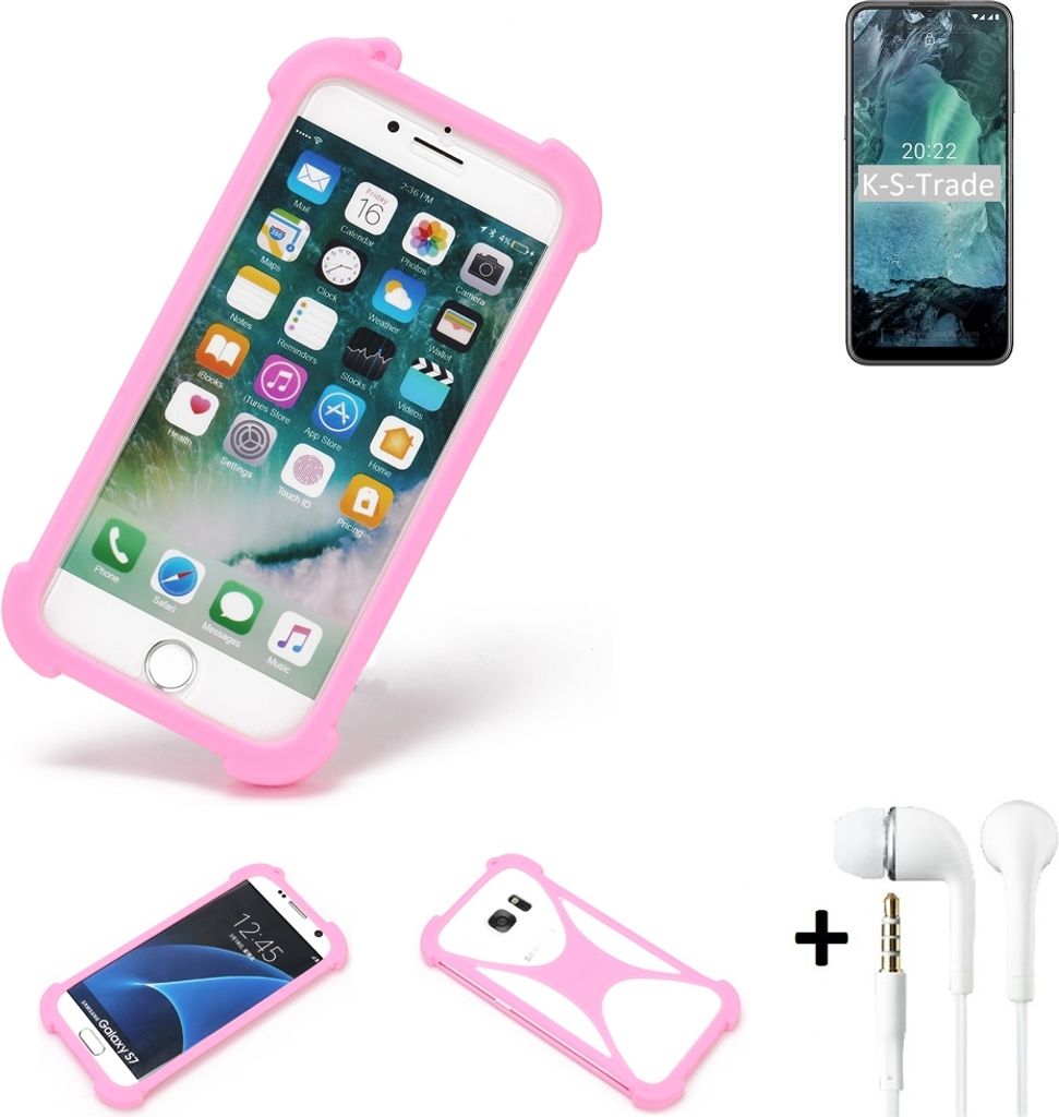 K-S-Trade Bumper + Kopfhörer kompatibel mit Nokia G11 Handy Hülle Schutzhülle Silikon Schutz Hülle Cover Case Silikoncase Silikonbumper TPU