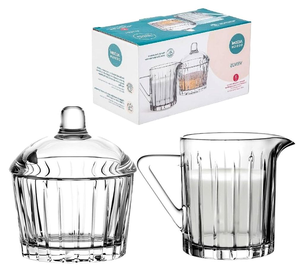 Zuckerdose 200 ml und Milchkanne Venus aus Glas, transparent