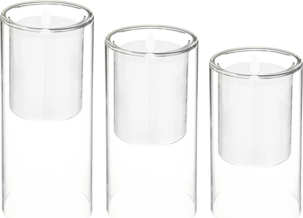 Bougies électriques LED en verre - Lot de 3 bougies piles flamme vacillante