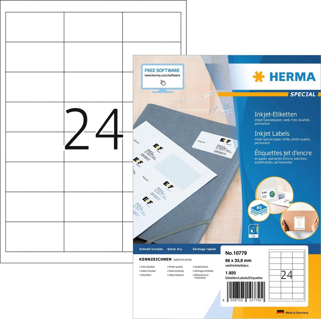 HERMA 10779, Gestanztes Etikett, 6,6 cm, 3,39 cm, 24 Stück(e)