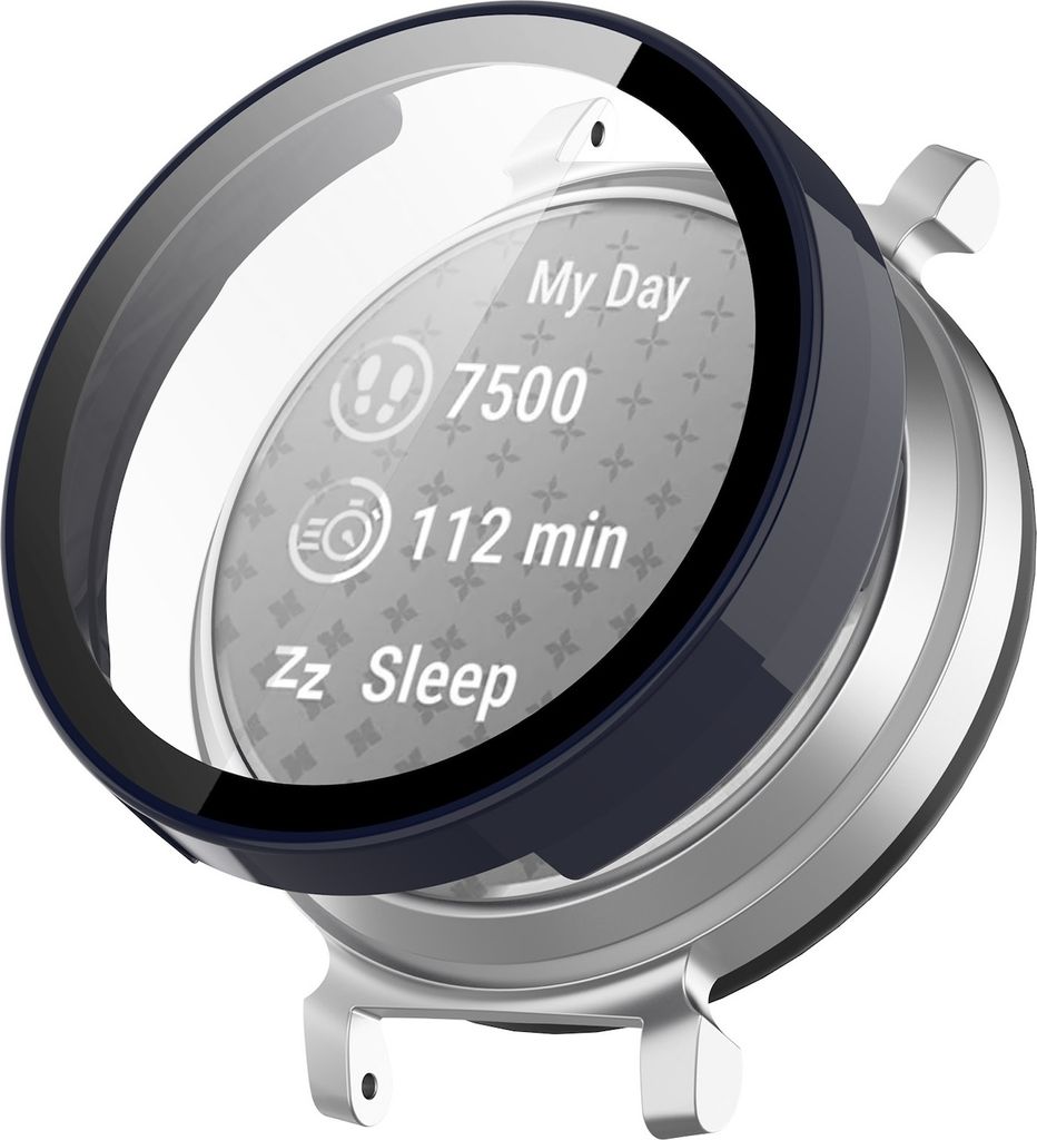 Für Garmin Lily 2 Kunststoff PC Smart Watch Hülle + H9 Schutz Hart Glas Dunkelblau