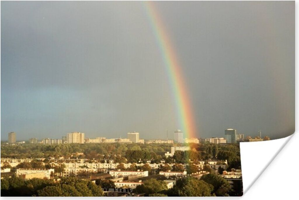 MuchoWow Poster Den Haag - Regenbogen - Skyline 90x60 cm - Schlafzimmer