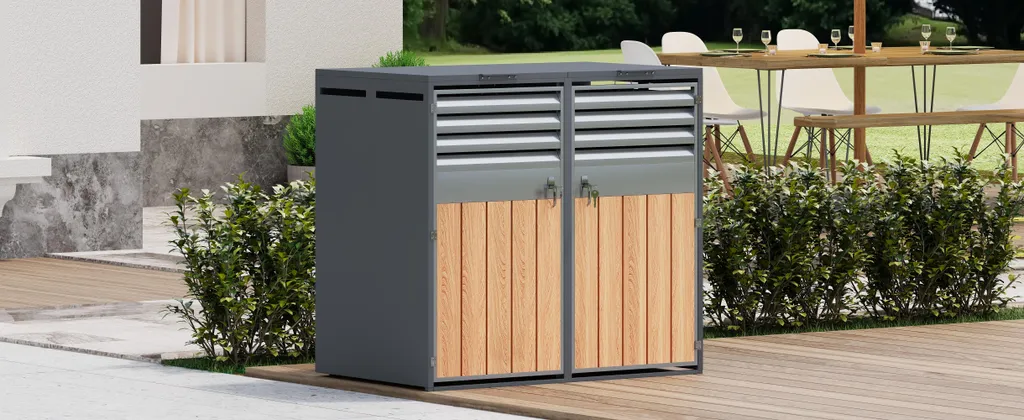 Cache-poubelle extérieur à 2 compartiments avec ventilation à lamelles