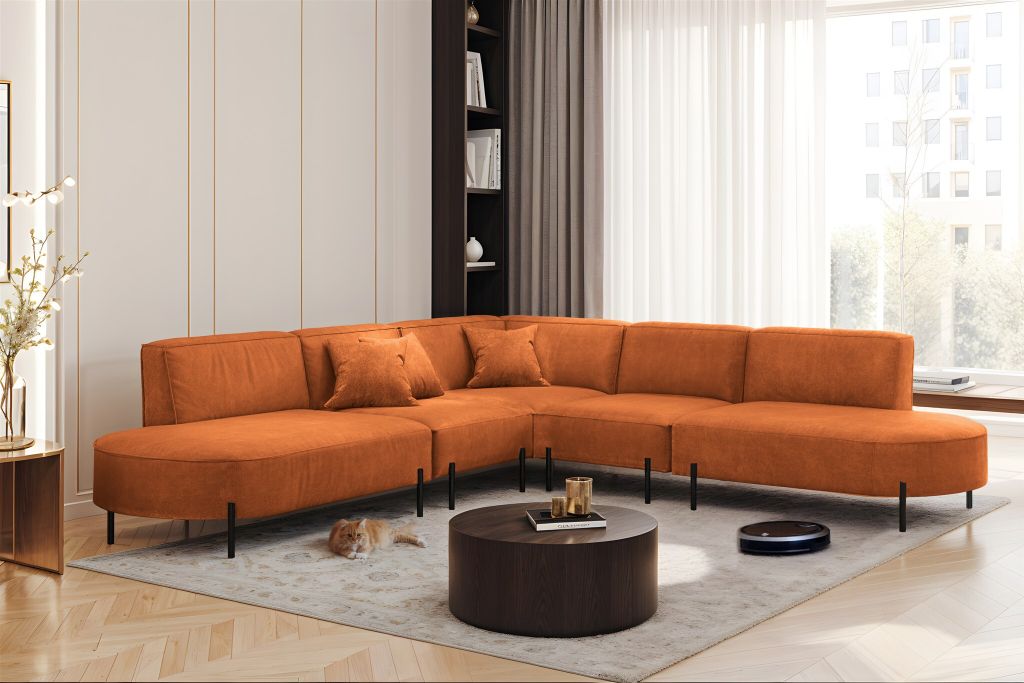 Ecksofa Designersofa VALENCIA in Stoff Noel Ziegelrot Universal