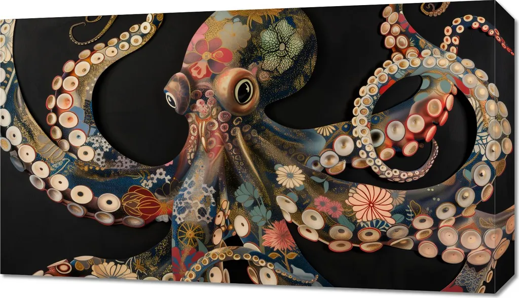 Quadro 70x40 cm Polpo in nero
