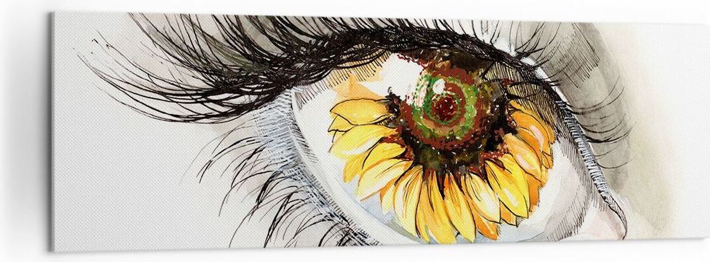 Bild auf Leinwand - Leinwandbild - Sonnenblume Auge Computer Blume - 160x50cm - Wand Bild - Wanddeko - Leinwanddruck - Bilder - Kunstdruck - Leinwa...